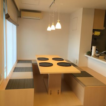 ダイニングに掘りごたつを！用途に合わせてフラットな空間にもなります！札幌市マンション