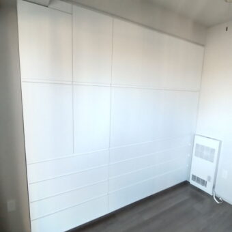 フルオーダー、リビングに大型壁面収納棚設置！札幌市マンション