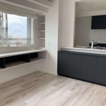 大理石カウンター採用のオーダー家具収納新規設置リフォーム施工事例！札幌市マンション