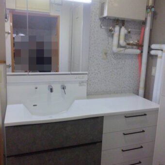 タカラ洗面『エリーナ』+自社工場オーダー洗面横引出し収納でオリジナルユーティリティ!札幌市戸建